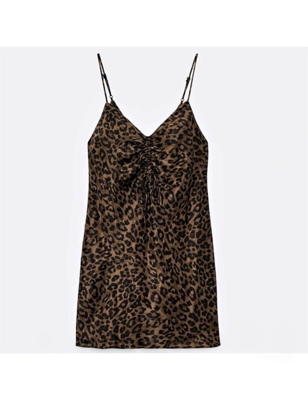 Zara Leopard Print Ruched Front Slip Dress
